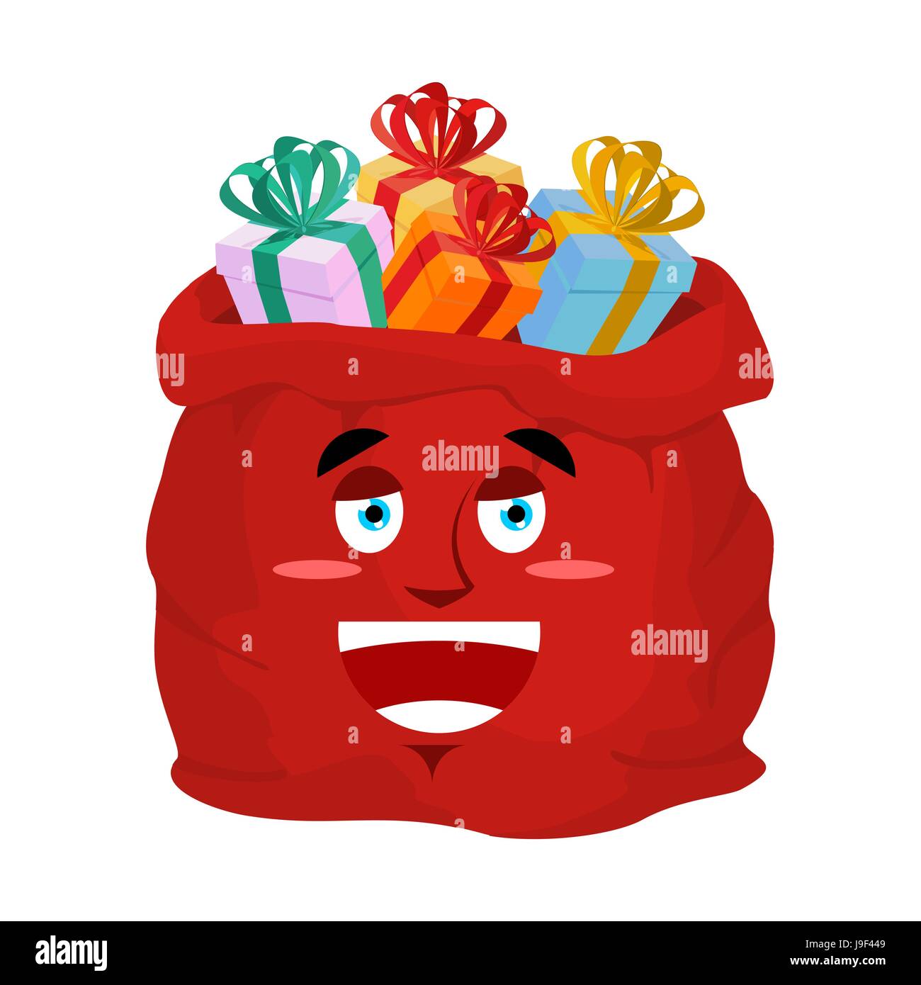 Santa Tasche Lachen Emoji. Weihnachts-Säckchen mit schmerzhaften Emotionen  Geschenke. Roten Sackful Geschenk isoliert Stock-Vektorgrafik - Alamy