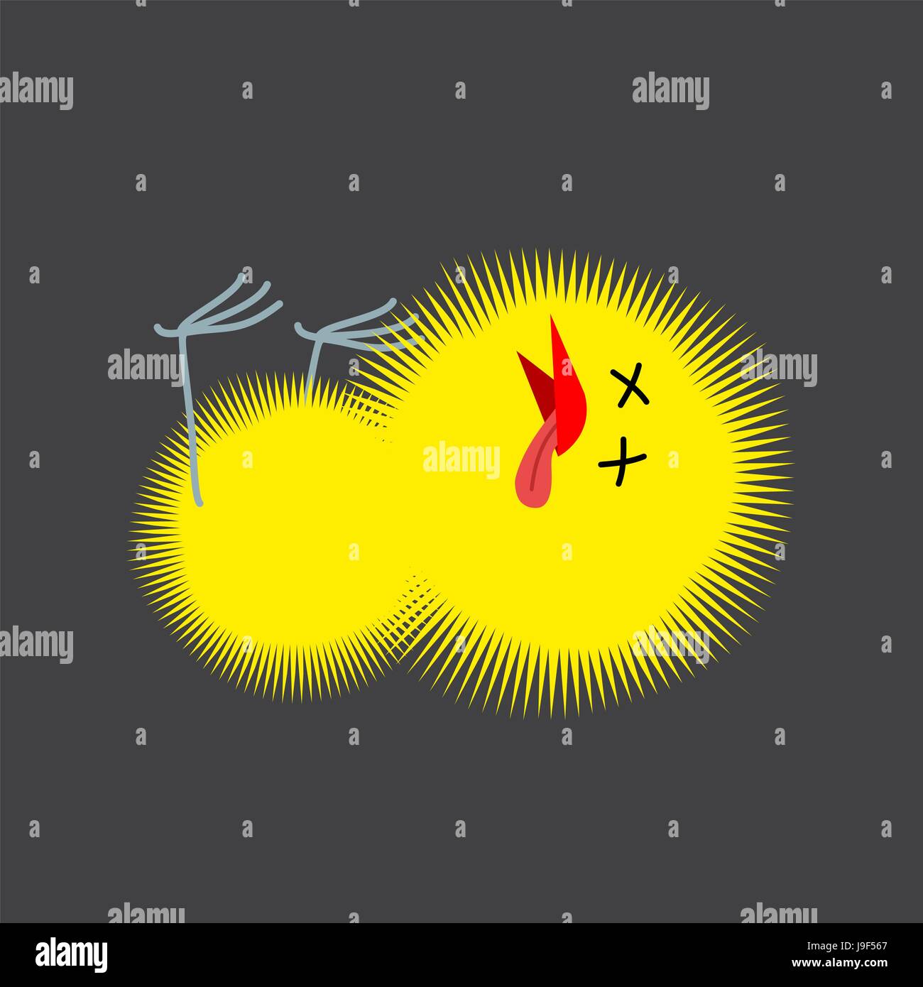 Küken tot. Kleines Huhn Leiche. kleiner Bauernhof gelben Vogel. Kuschelige Ende des Lebens Stock Vektor