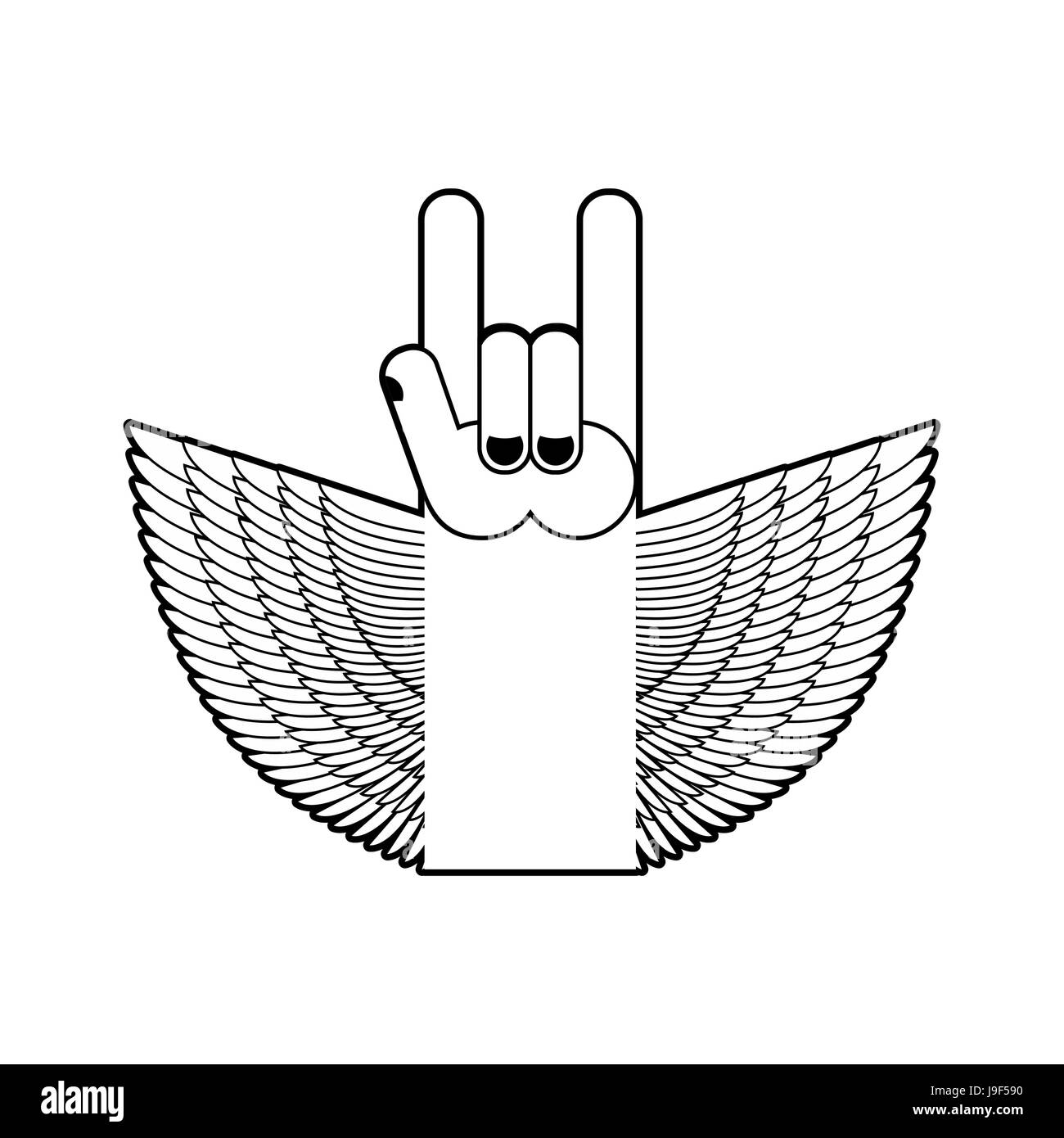 Rock Hand und Flügel Symbol für Musik. Rock And Roll Emblem isoliert Stock Vektor