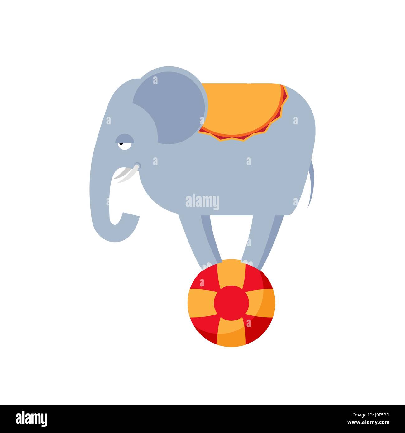 Elefant auf Kugel isoliert. Zirkustiere auf weißem Hintergrund. Stock Vektor