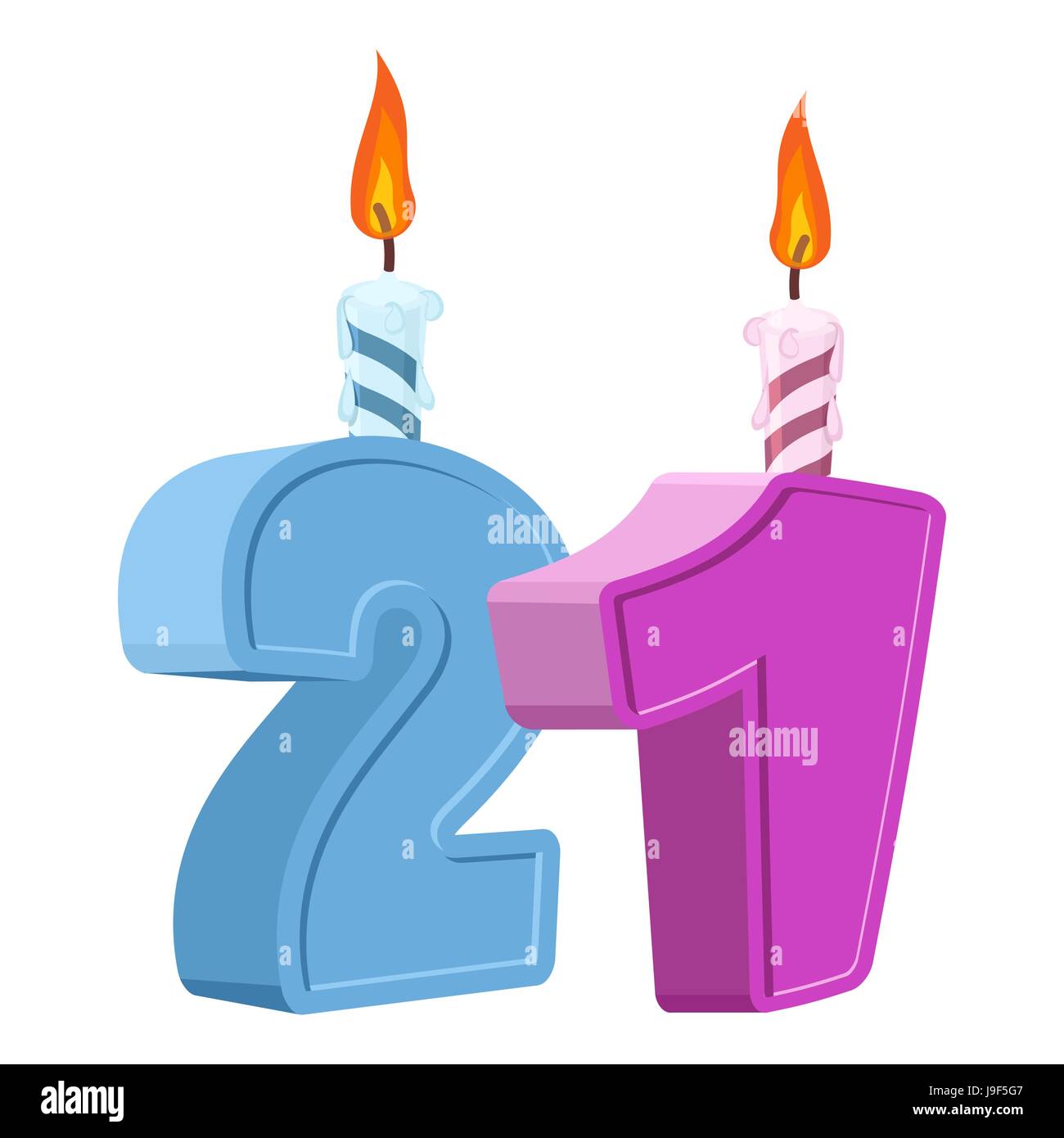 21 Jahre Geburtstag. Anzahl mit festliche Kerze für Urlaub Kuchen. einundzwanzig Jahre Stock Vektor