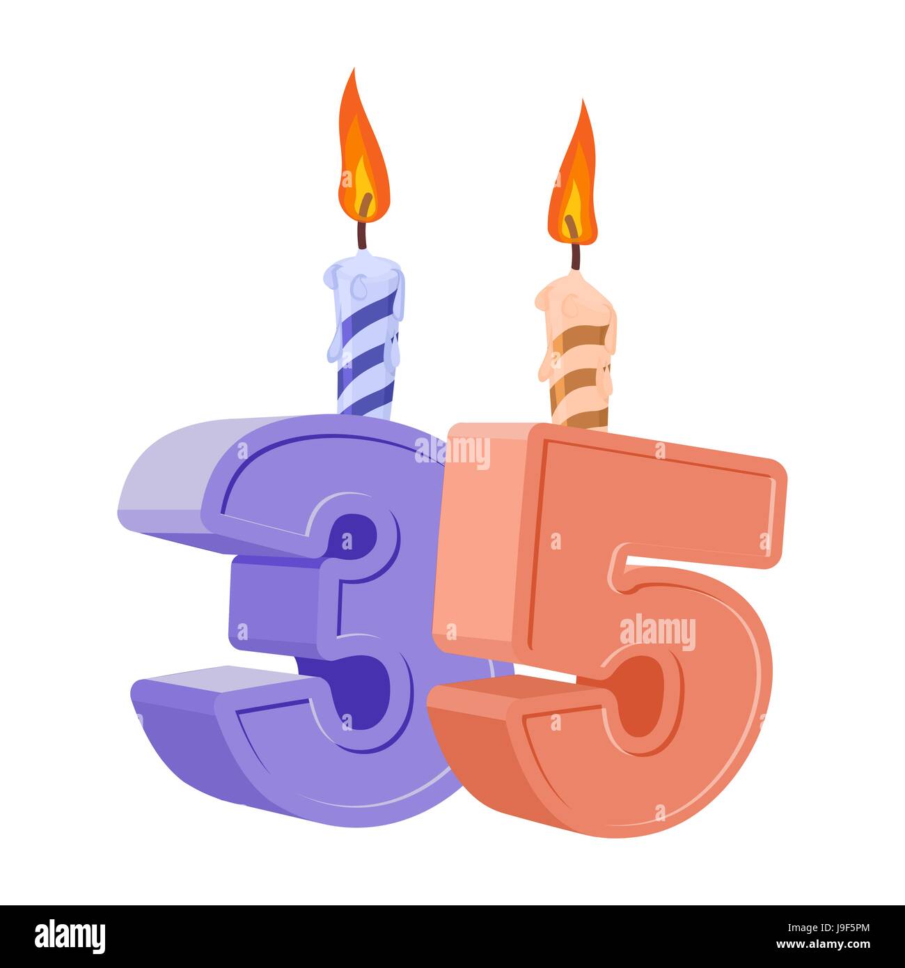 35 Jahre Geburtstag. Anzahl mit festliche Kerze für Urlaub Kuchen. Fünfunddreißig Jahre Stock Vektor