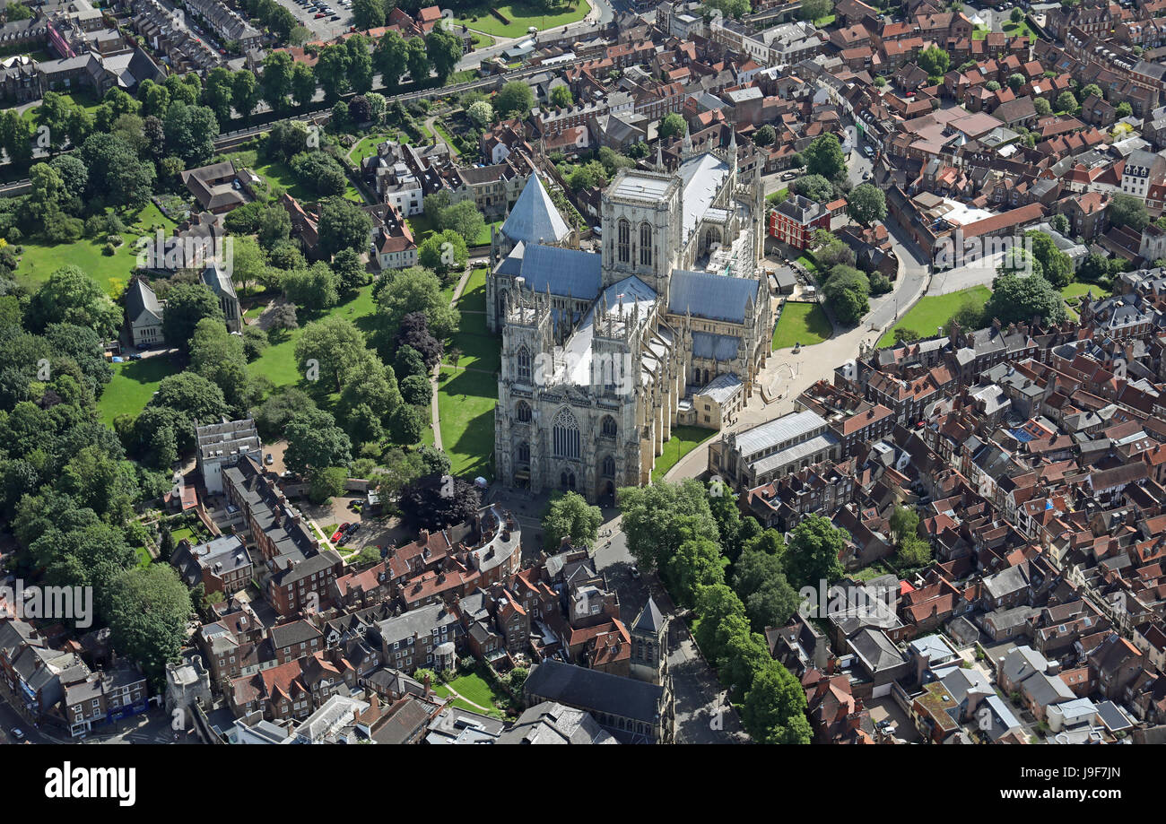Luftaufnahme des York Minster, Yorkshire, Großbritannien Stockfoto