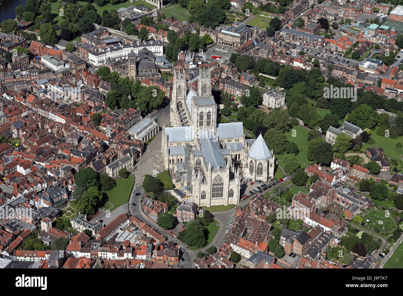 Luftaufnahme des York Minster, Yorkshire, Großbritannien Stockfoto