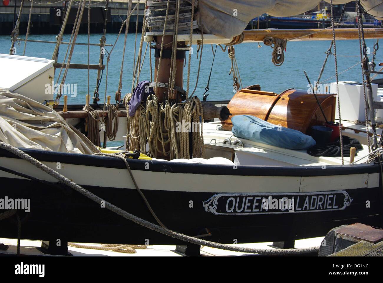 Königin Galadriel, Baltic Trader Schiff, wurde im Jahre 1937 in Svenborg, Dänemark gebaut. Sie liegt am Poole Quay als Bestandteil der 2017 Marine Festival. Stockfoto