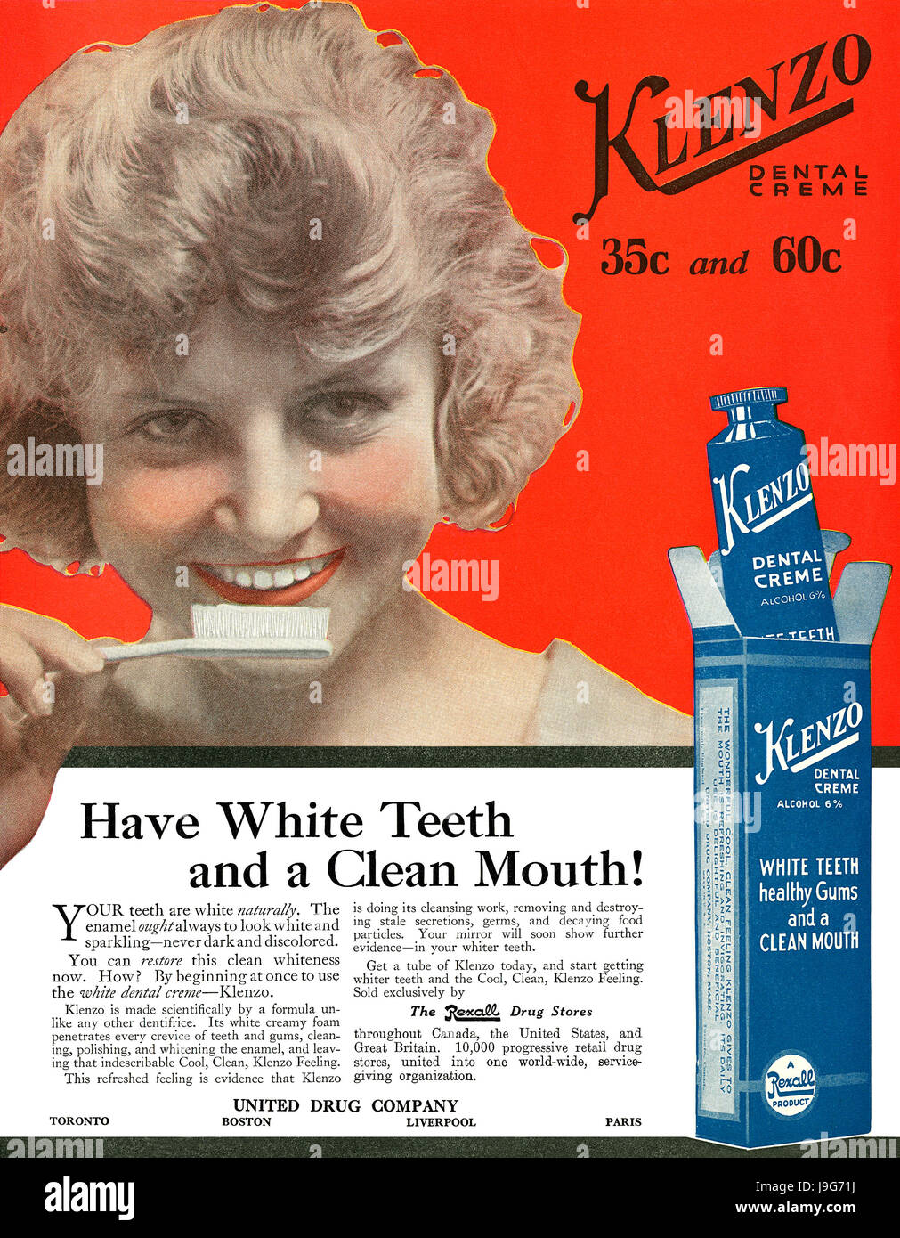 1922 kanadischen Werbung für Klenzo Dental Creme. Stockfoto