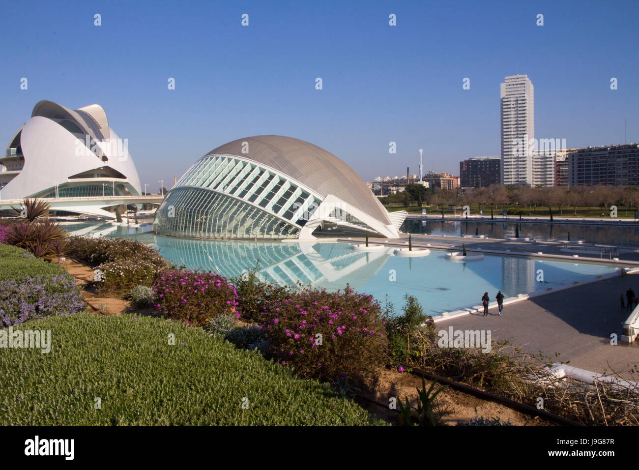 Die futuristische Stadt der Künste und Wissenschaften ist eine ausgedehnte kulturelle und Entertainment Complex, die in 1998 entstand mit der Eröffnung des L'Hemisferic (r Stockfoto