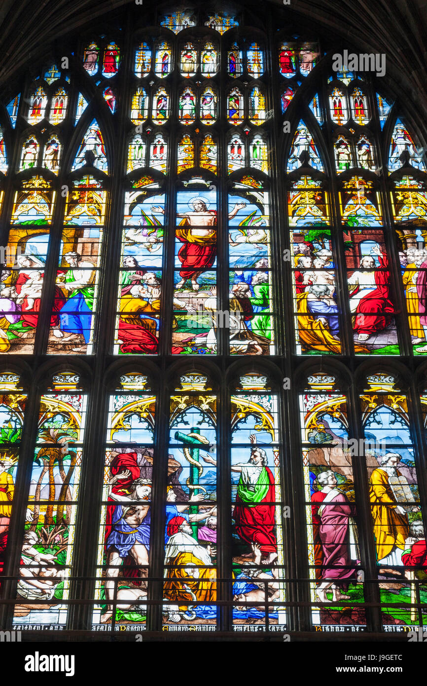 England, East Anglia, Norfolk, Norwich, Norwich Cathedral, Glasfenster, Leben Christi, Stockfoto