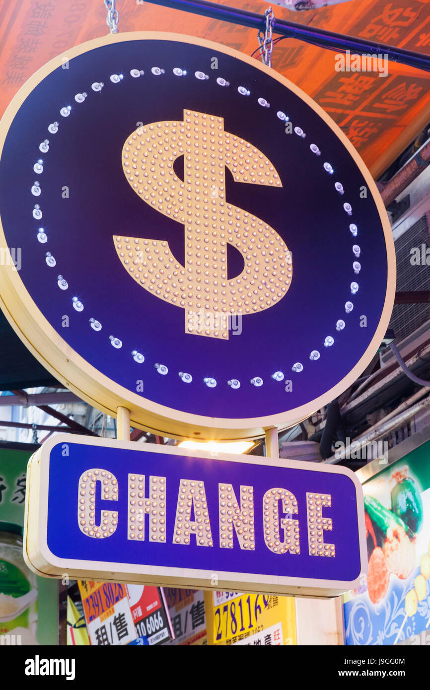 China, Hong Kong, Währungszeichen Exchange Stockfoto