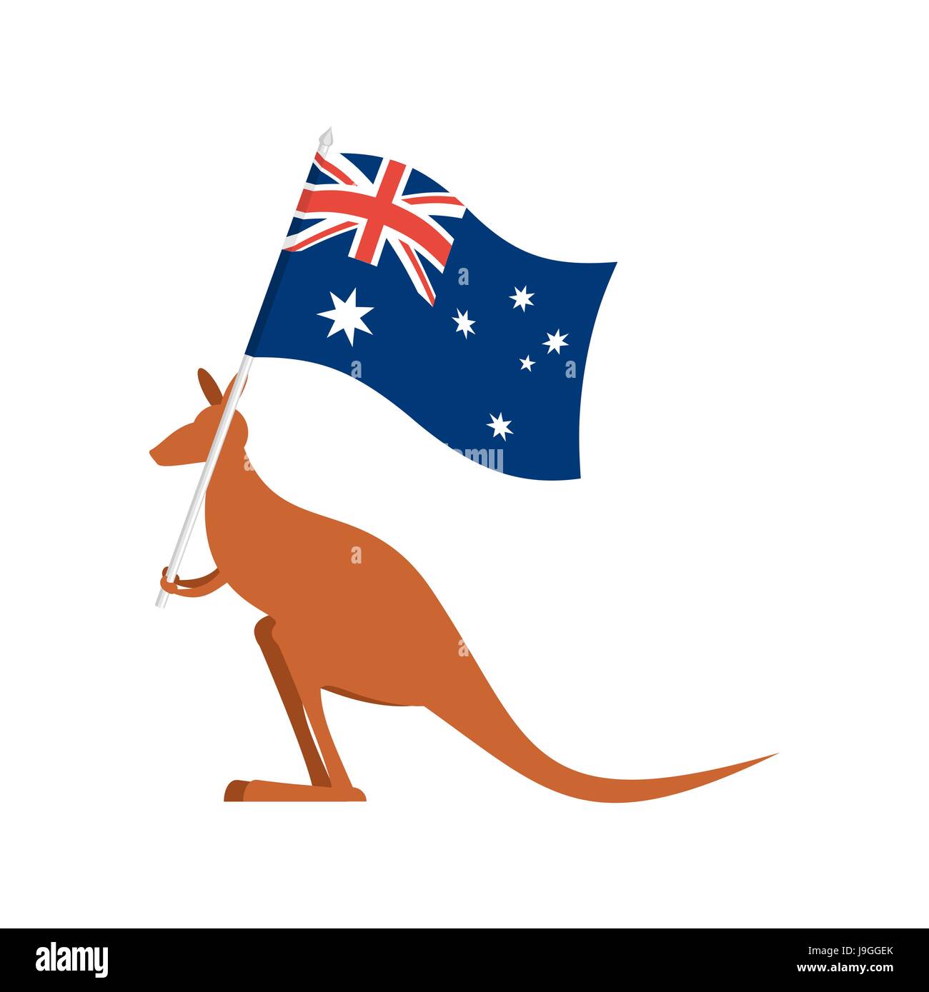Kängurus und australische Flagge. Wallaby für Australia Day emblem Stock Vektor