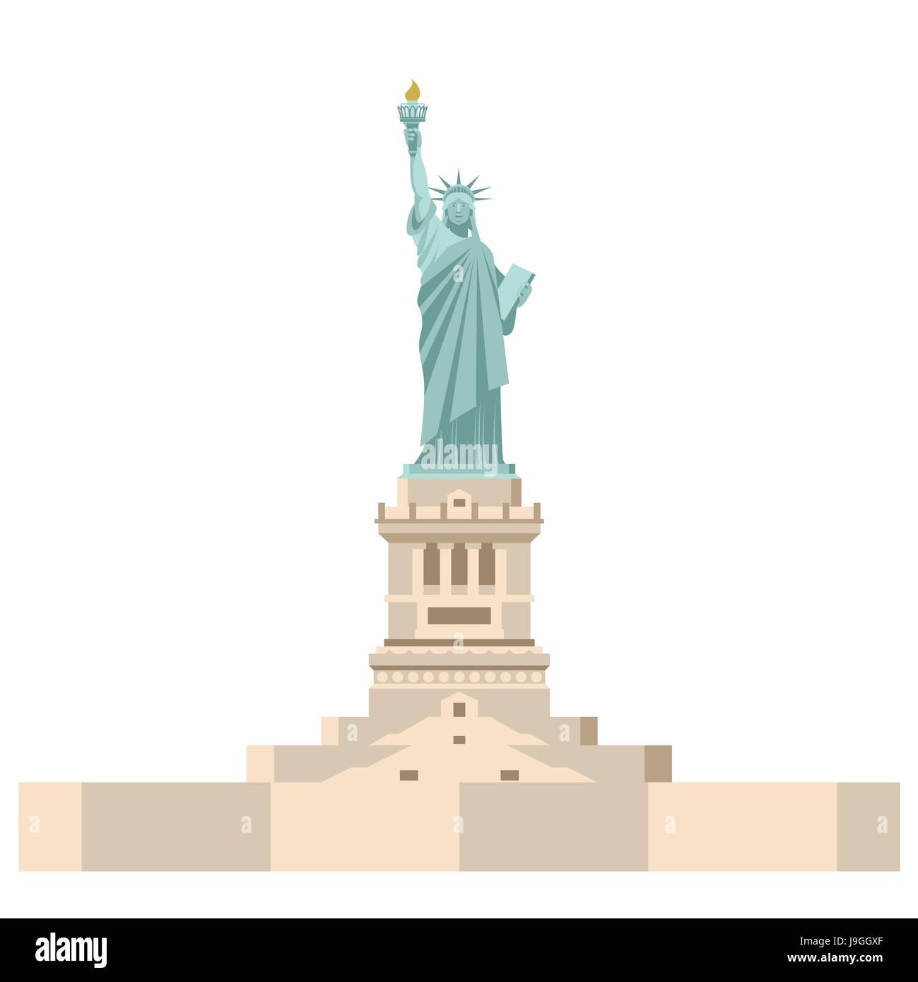 Freiheitsstatue in Amerika. Nationales Symbol der USA. Staatliche Attraktion des Landes. Freiheitsstatue auf weißem Hintergrund.  Symbol für Freiheit und Demokratie Stock Vektor