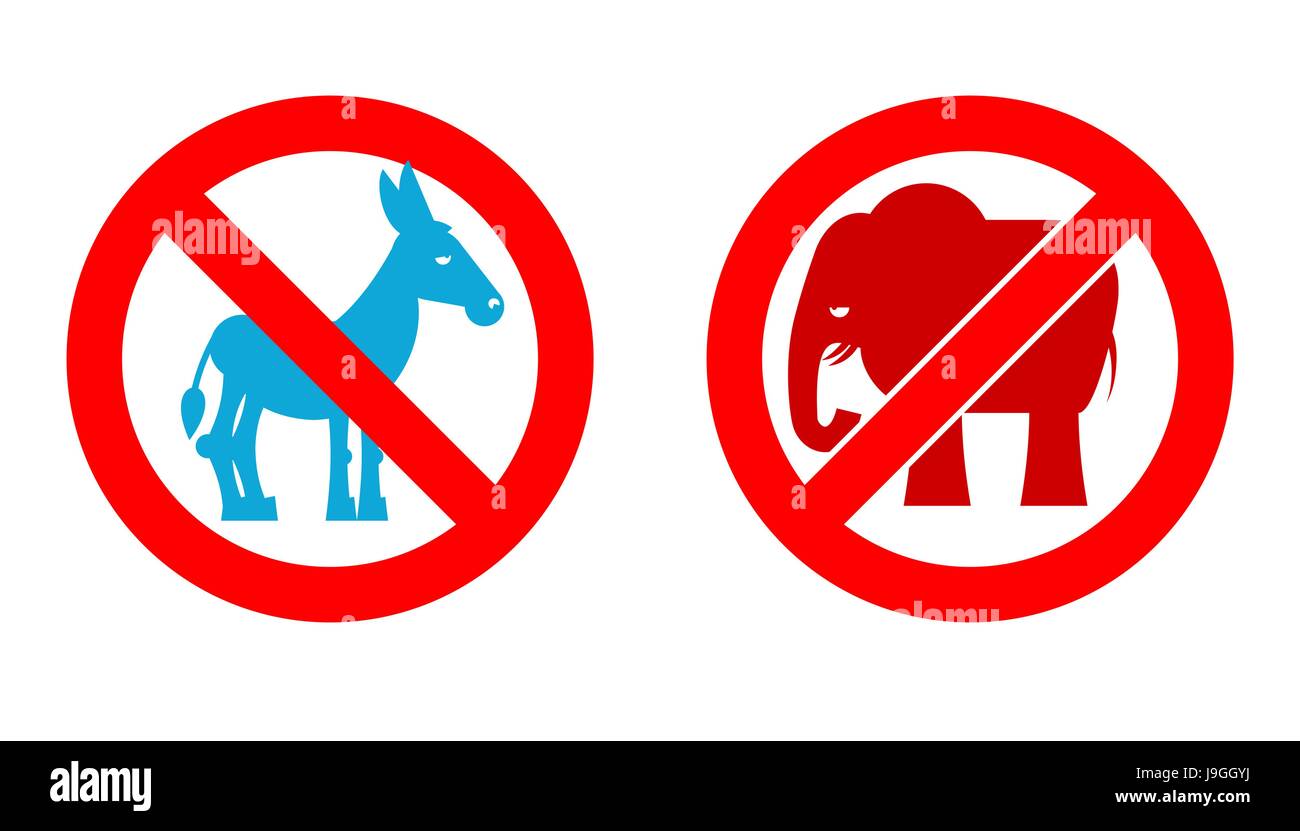 Elefanten Zu Verbieten Esel Zu Stoppen Verbotene Symbole Usa Politische Parteien Durchgestrichenen Tiere Emblem Gegen Die Amerikanischen Demokraten Und Republikaner Wahlen Ich Stock Vektorgrafik Alamy