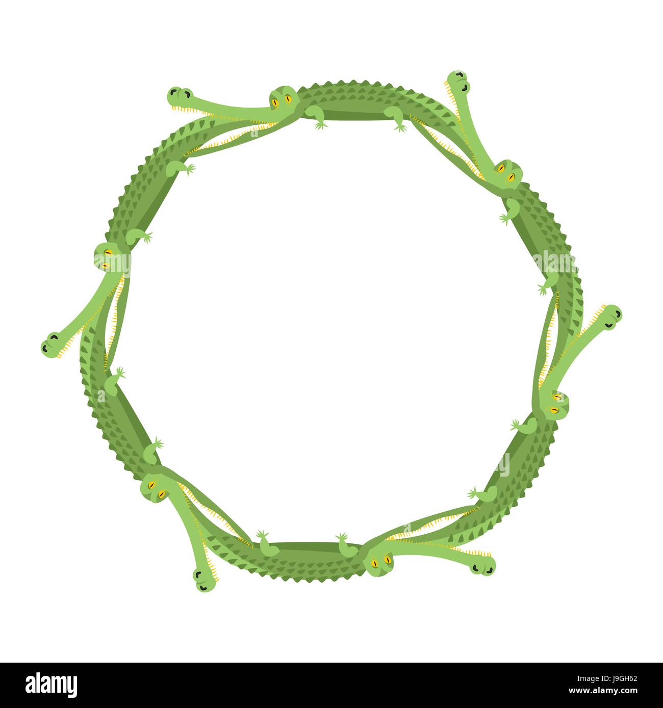 Krokodil-Frame-Ring. Alten Totem ethnischen Ornament. Alligatoren fressen einander. Kreis der Tiere. Afrikanische Tiere. unendliche verschlingen emblem Stock Vektor