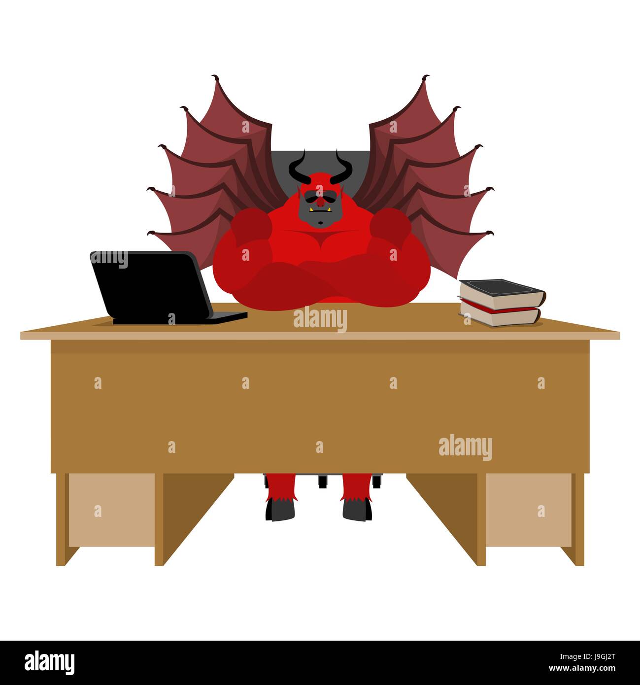 Teufel am Arbeitsplatz. Satan-Chef im Bro sitzen. Roter Dmon bei der ...