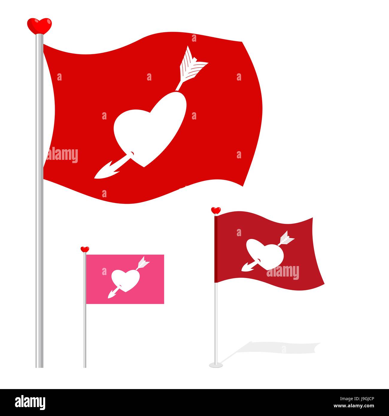 Valentinstag-Flagge. Rotes Banner Herz und Pfeil. Sich entwickelnde Flagge für Liebhaber am 14. Februar. Stock Vektor