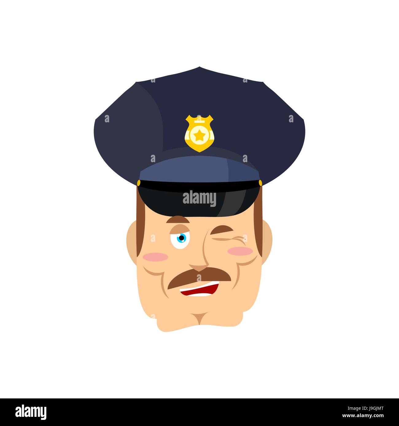 Polizist zwinkert. Guter Cop Mimikry Lächeln auf Gesicht der Polizist Polizei. Stock Vektor