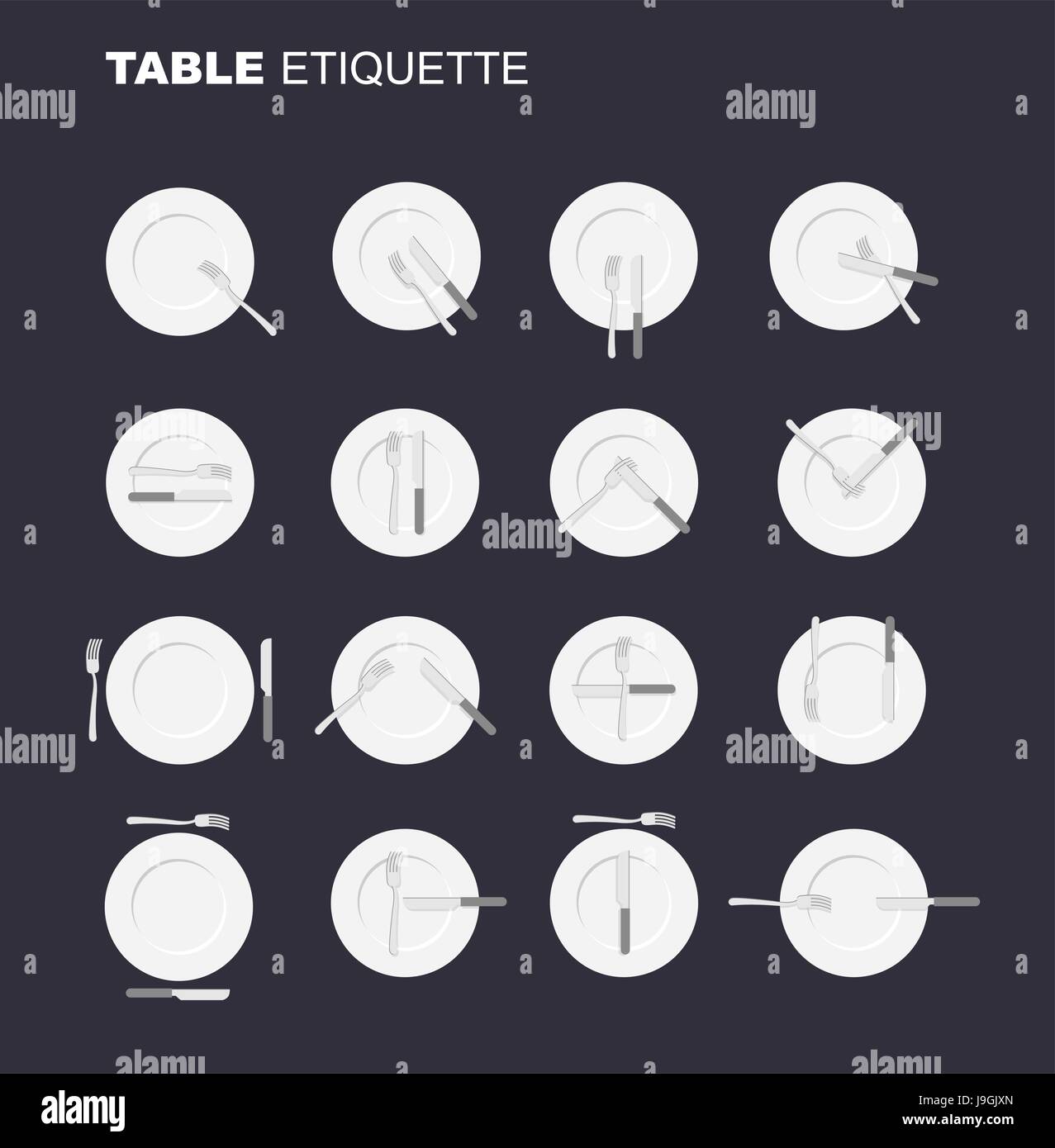 Essen Amp Trinken Etikette Inoffizielle Version 16 Zeichen Restaurant Etikette Regeln Fur Offentliche Einrichtung Essen Besteck Etikette Gute Manieren Im S Stock Vektorgrafik Alamy