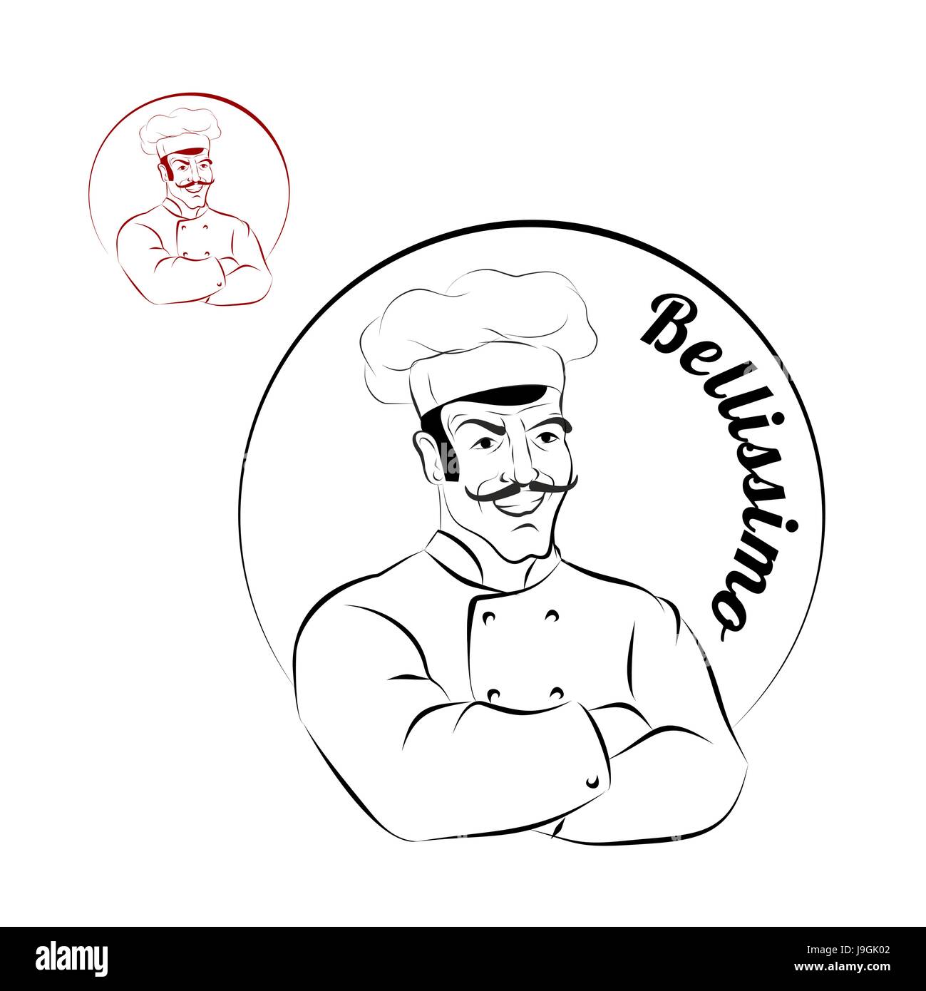 Italienischer Koch. Logo für Restaurant. Bellissimo. Melden Sie sich für  eine Bäckerei oder Cafe. Koch mit gekreuzten Händen. Professionelles Kochen  Essen Stock-Vektorgrafik - Alamy
