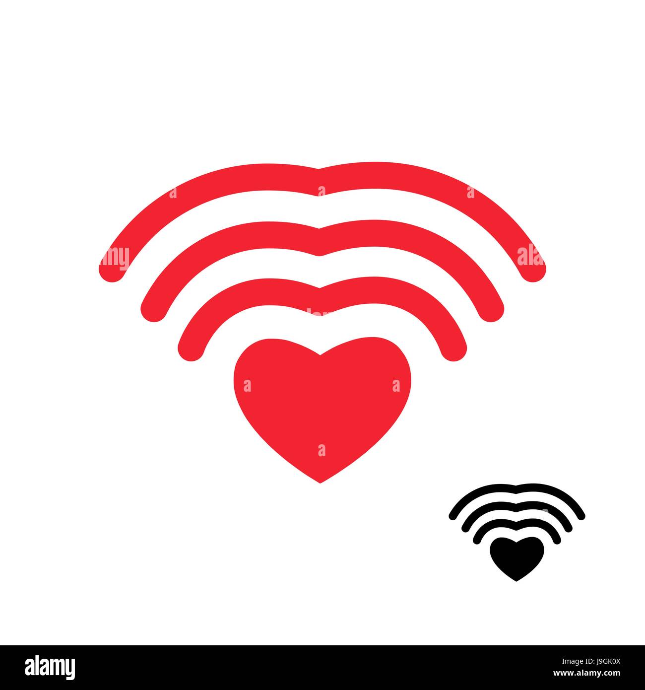 WiFi und Herz. Drahtlose Übertragung von Liebe-Wi-Fi. Remote-Zugriff auf romantische Gefühle. Internet-Liebe. Wi-Fi-Symbol an eine andere Person Attraktion. Illus Stock Vektor