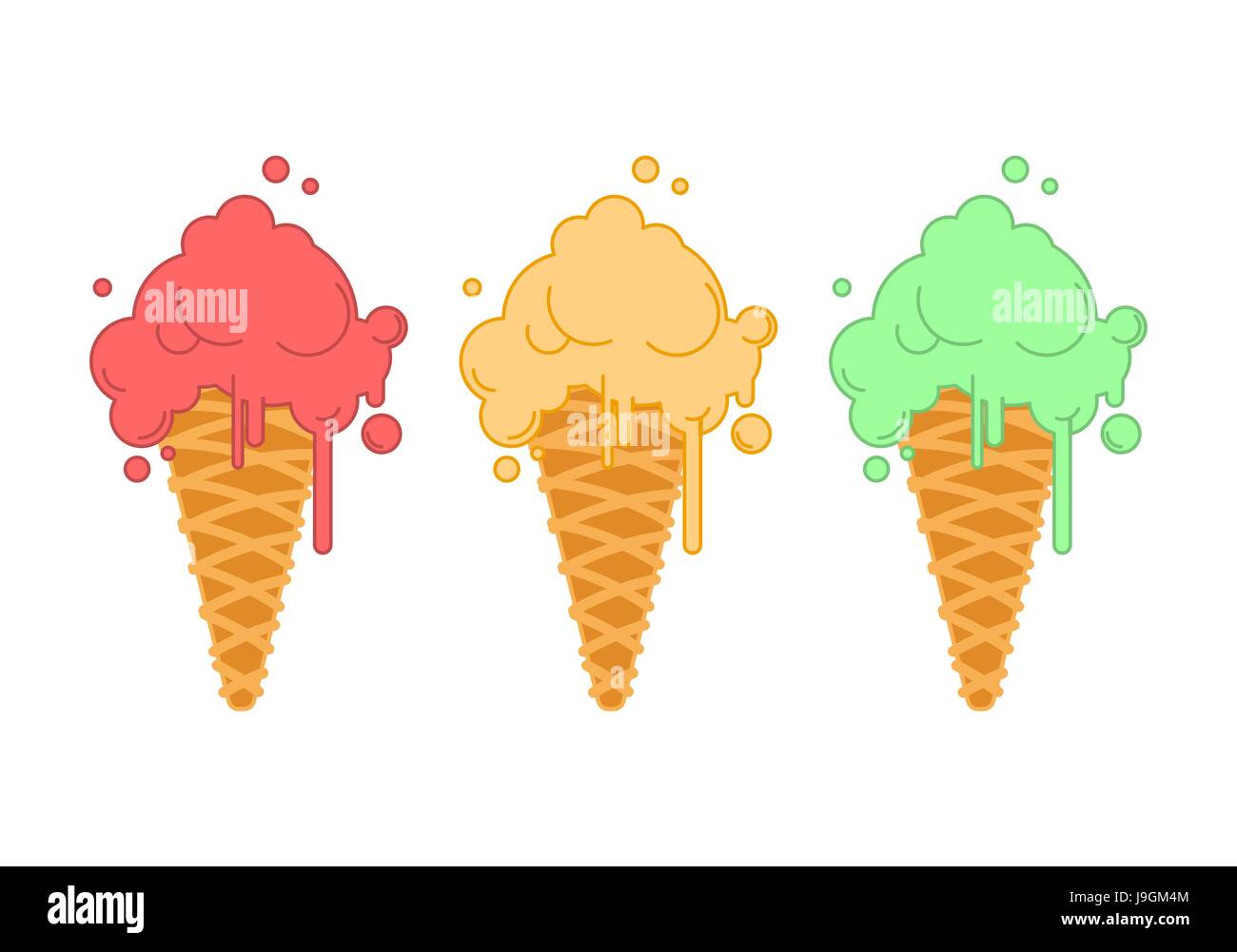 Horn, Pistazien und Banane Geschmack Erdbeer Waffel inmitten Sie Eis. Kaltes dessert Stock Vektor