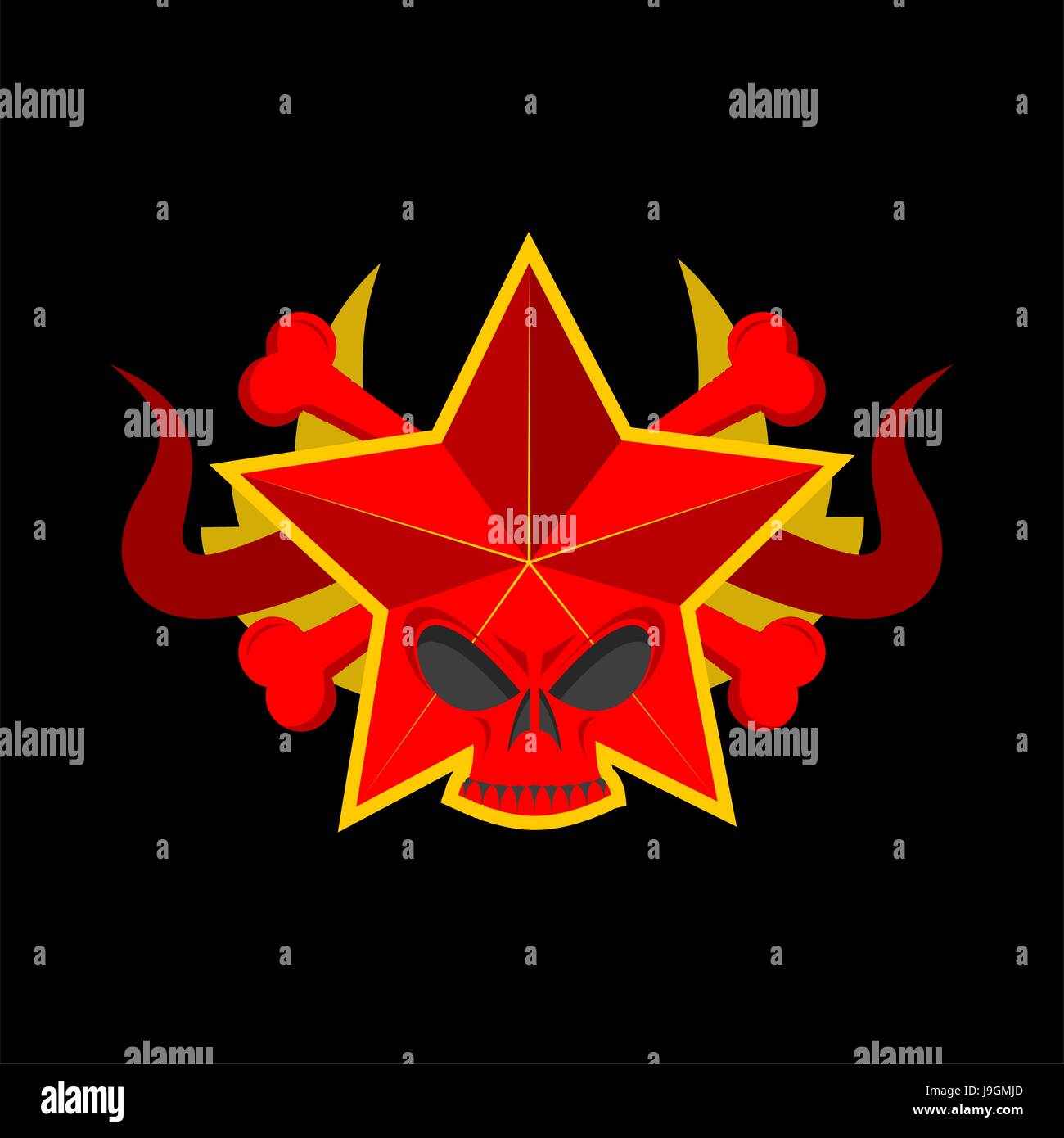 Totenkopf rot Stern. Symbol der Gespenst des Kommunismus. USSR Emblem des Todes. sowjetische monster Stock Vektor