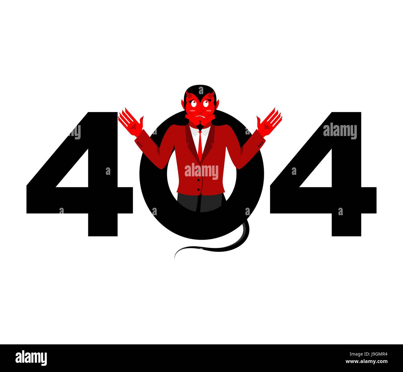 Fehler 404. Teufel-Überraschung. Seite nicht gefunden Vorlage für Website. Satan weiß nicht und wundert sich. Seite Lost & Found Meldung. Stock Vektor