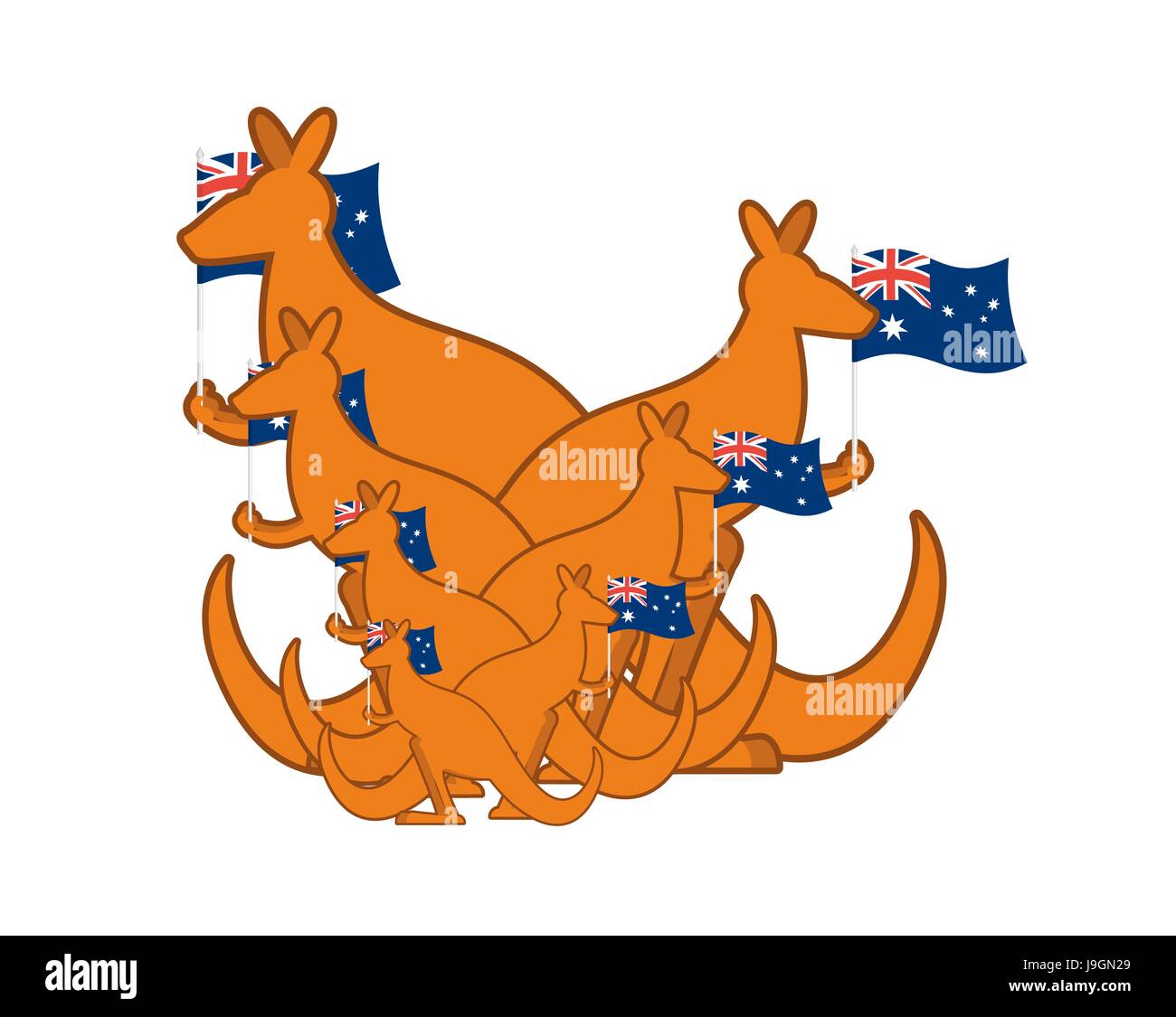 Australia Day Emblem Urlaub. Kängurus und australische Flagge. Logo für traditionelle fest Stock Vektor