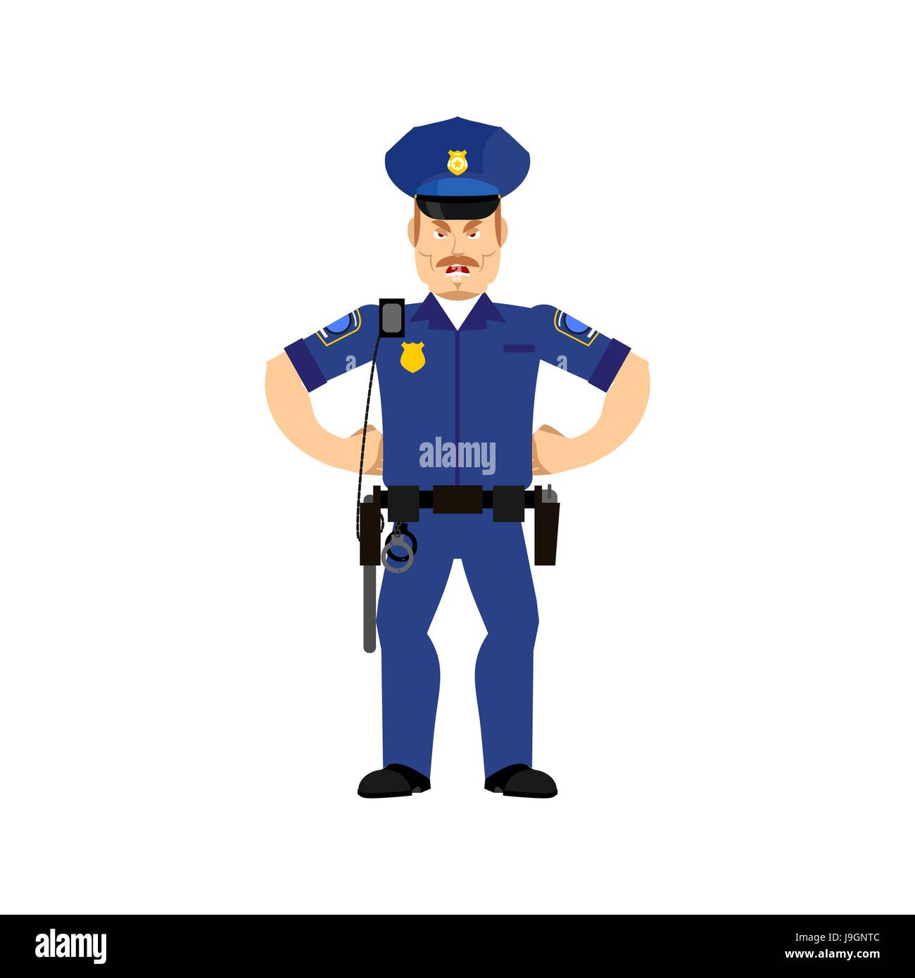 Polizist wütend Emoji isoliert. Polizist aggressive Emotionen Stock Vektor