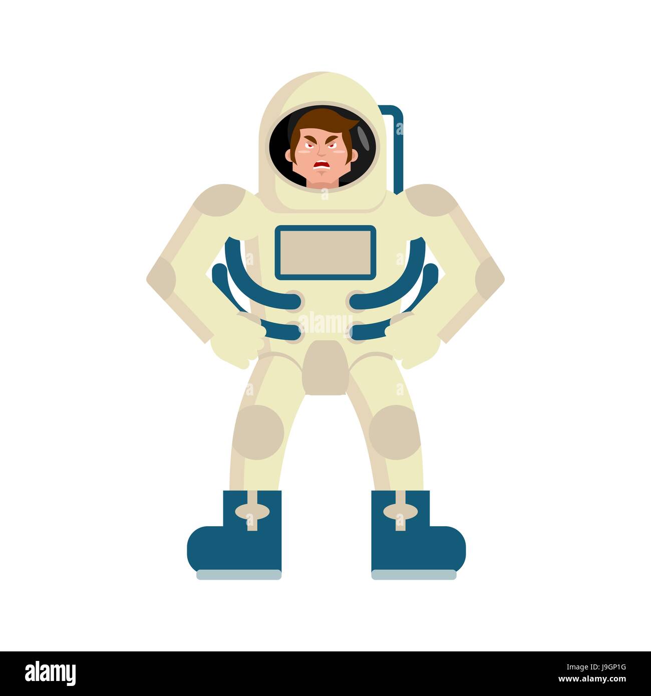 Astronaut wütend Emoji. Spaceman aggressive Emotionen isoliert Stock Vektor