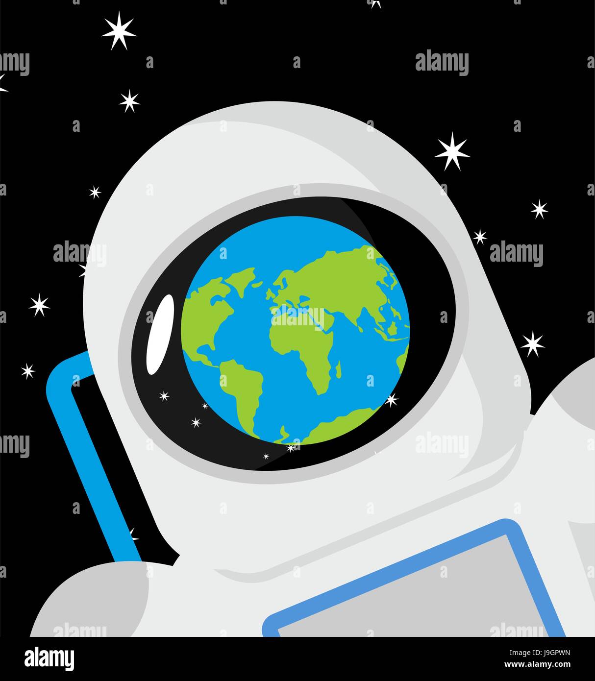 Helm Astronaut und Planet Erde nachdenken. Kosmonaut Kappe Stock Vektor