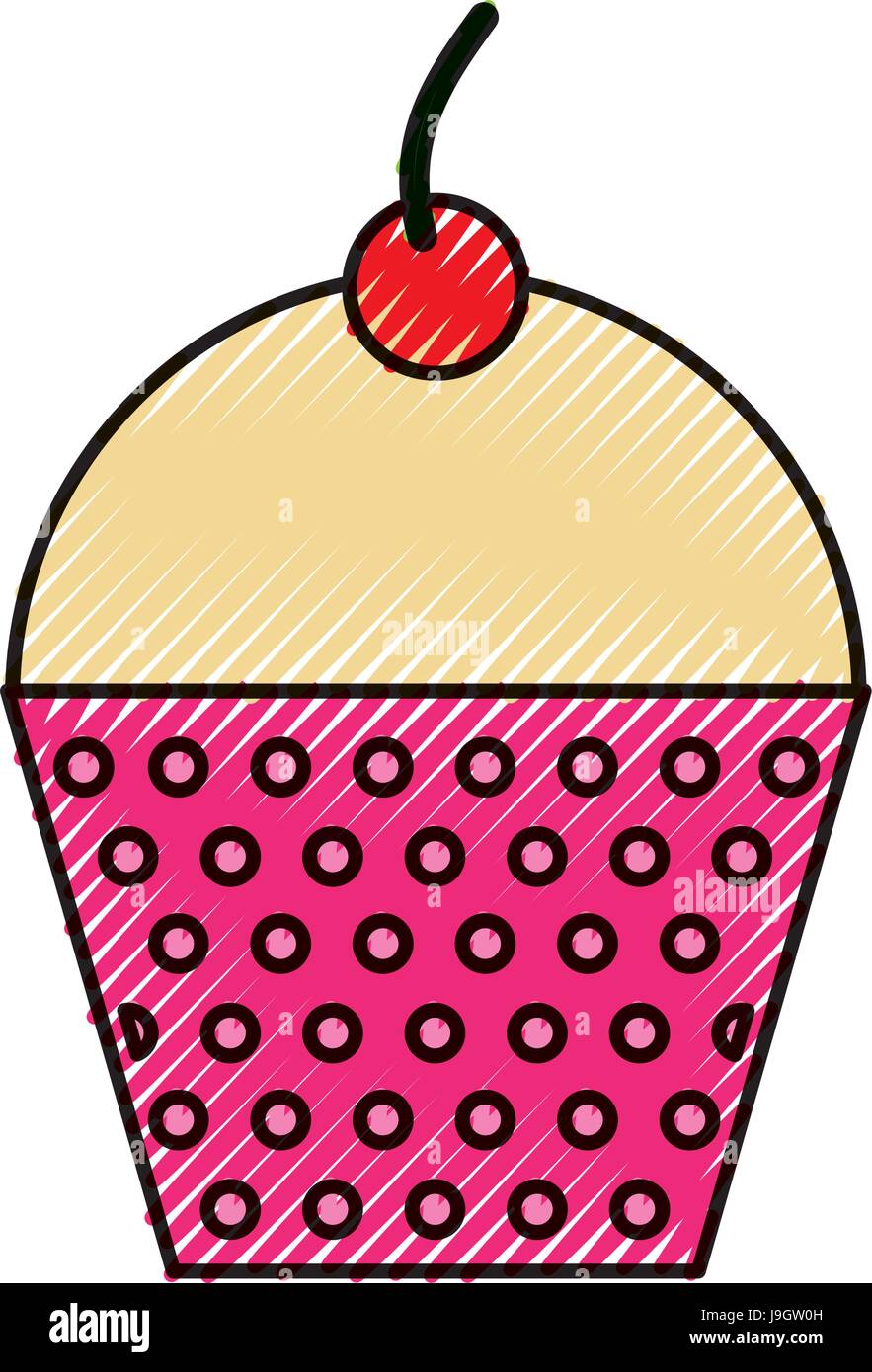 Scribble cute Pink Cupcake cartoon Stock Vektor