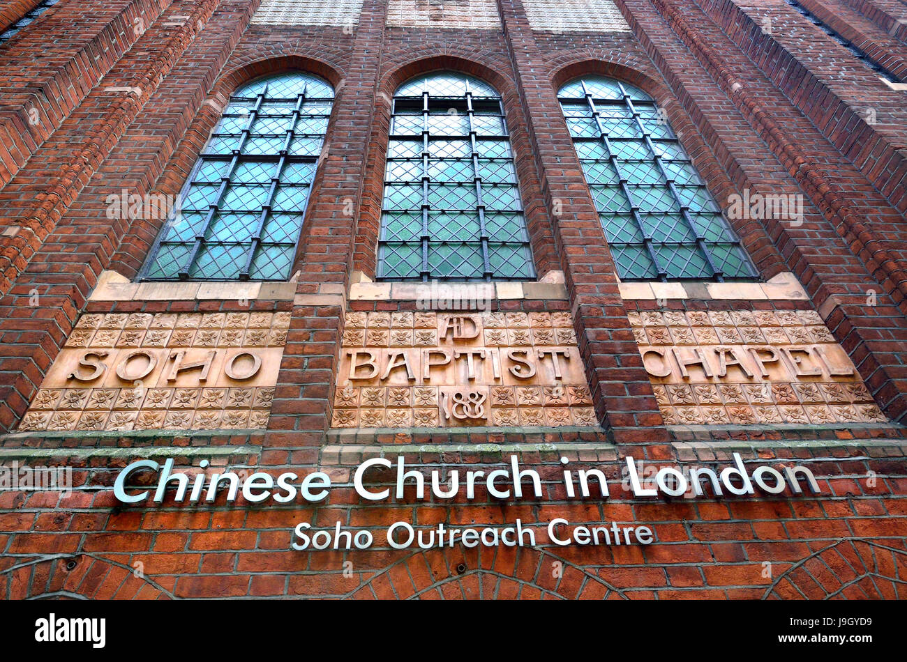 London, England, Vereinigtes Königreich. Chinesische Kirche in London / Soho Outreach Center, 166A Shaftesbury Avenue. Christliche Dienste für die chinesische Gemeinschaft Stockfoto