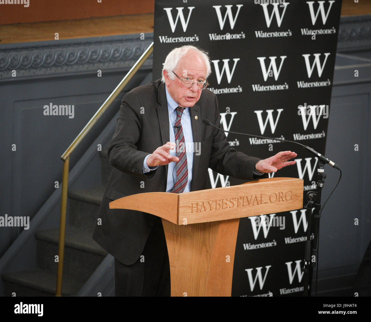 Bernie Sanders Rede auf der Oxford Sheldonian Theater als Teil von Oxford literarische Festival Stockfoto