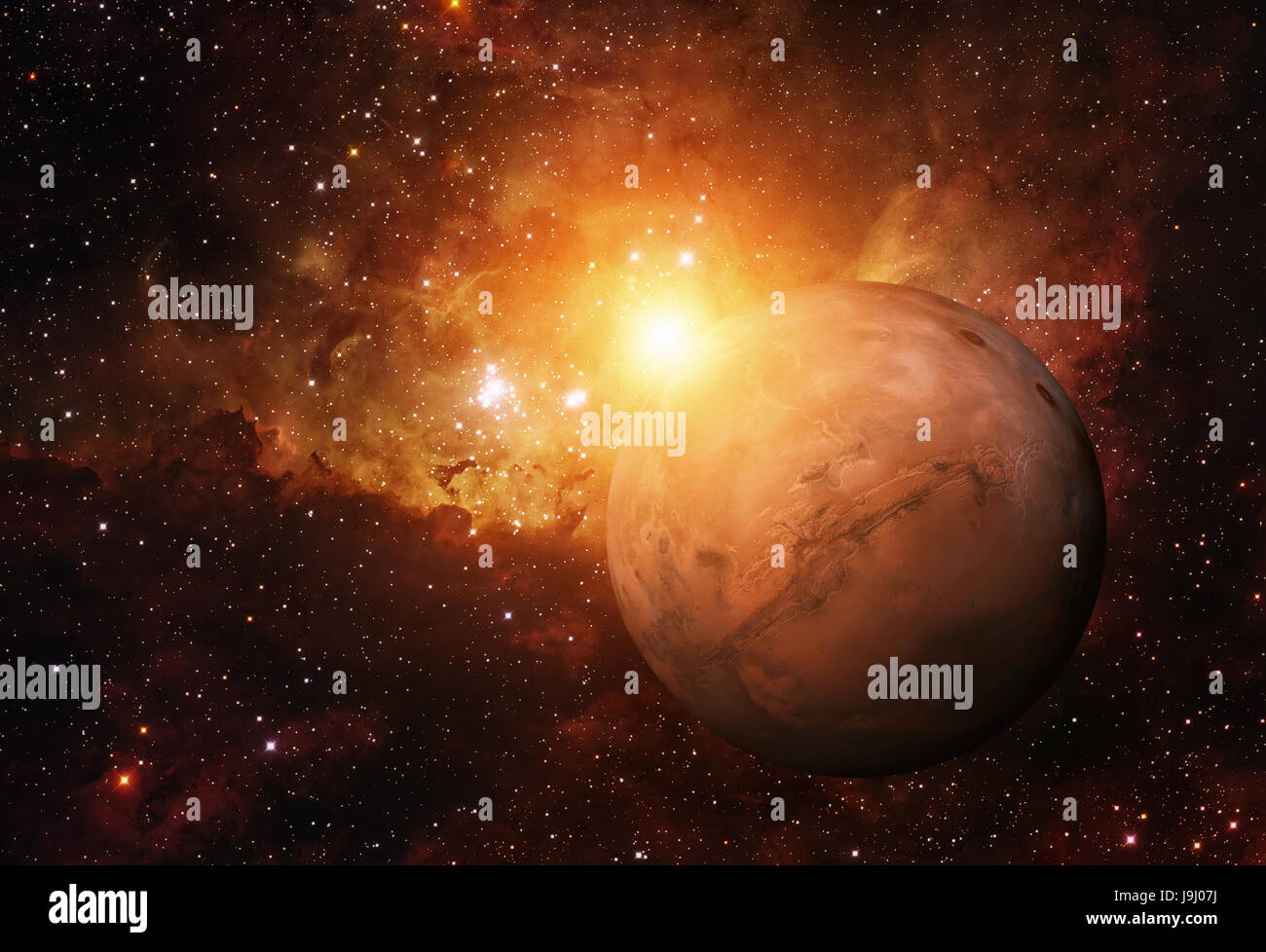 Sonnensystem - Mars. Es ist das vierte Planet von der Sonne-Mars ist ein terrestrischer Planet mit einer dünnen Atmosphäre, dass Vulkane, Krater, Täler, de Stockfoto