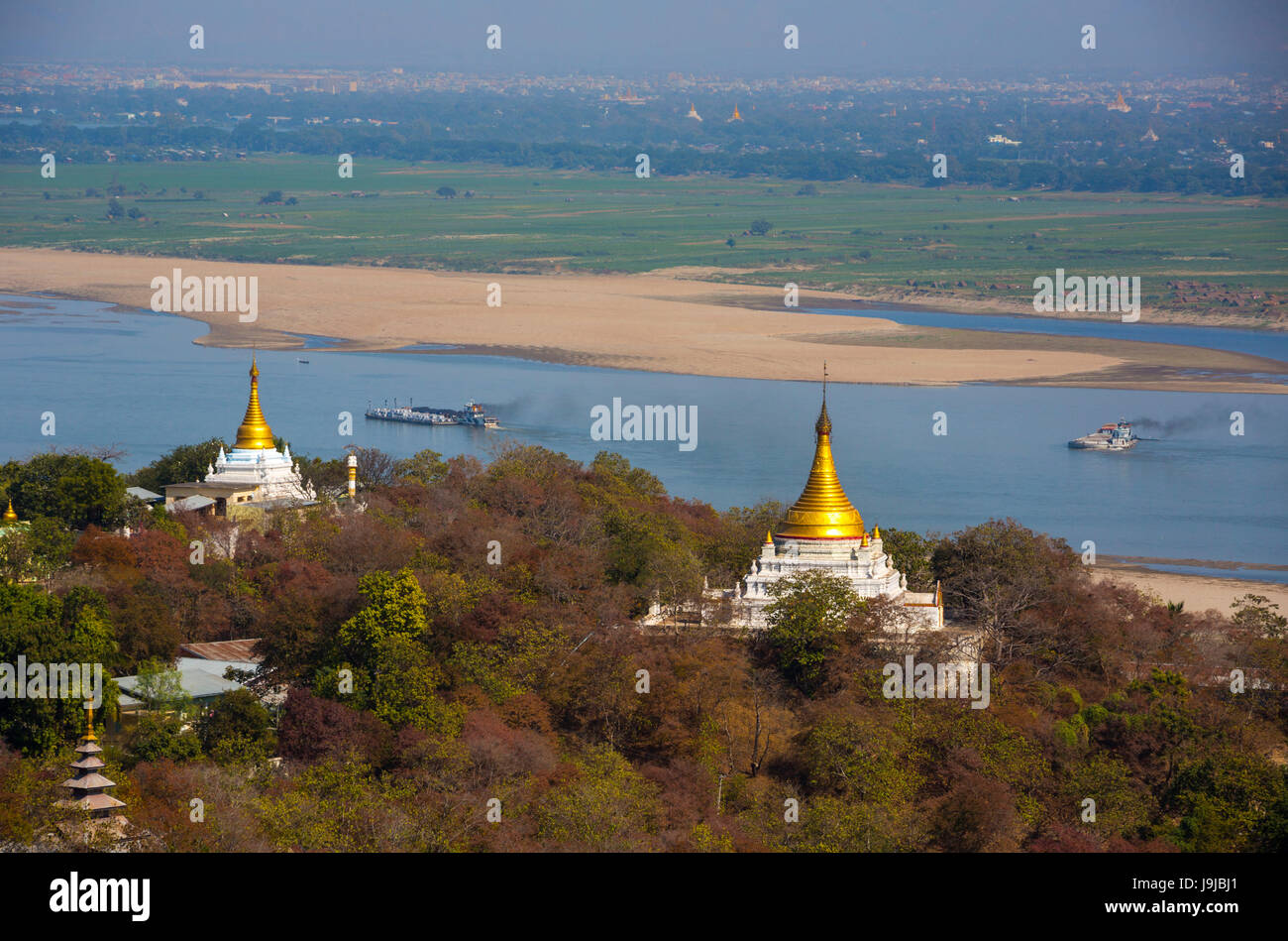 Myanmar, in der Nähe von Mandalay, Sagaing Stadt, Sagaing Hügel, Ayeyardady Fluss Stockfoto