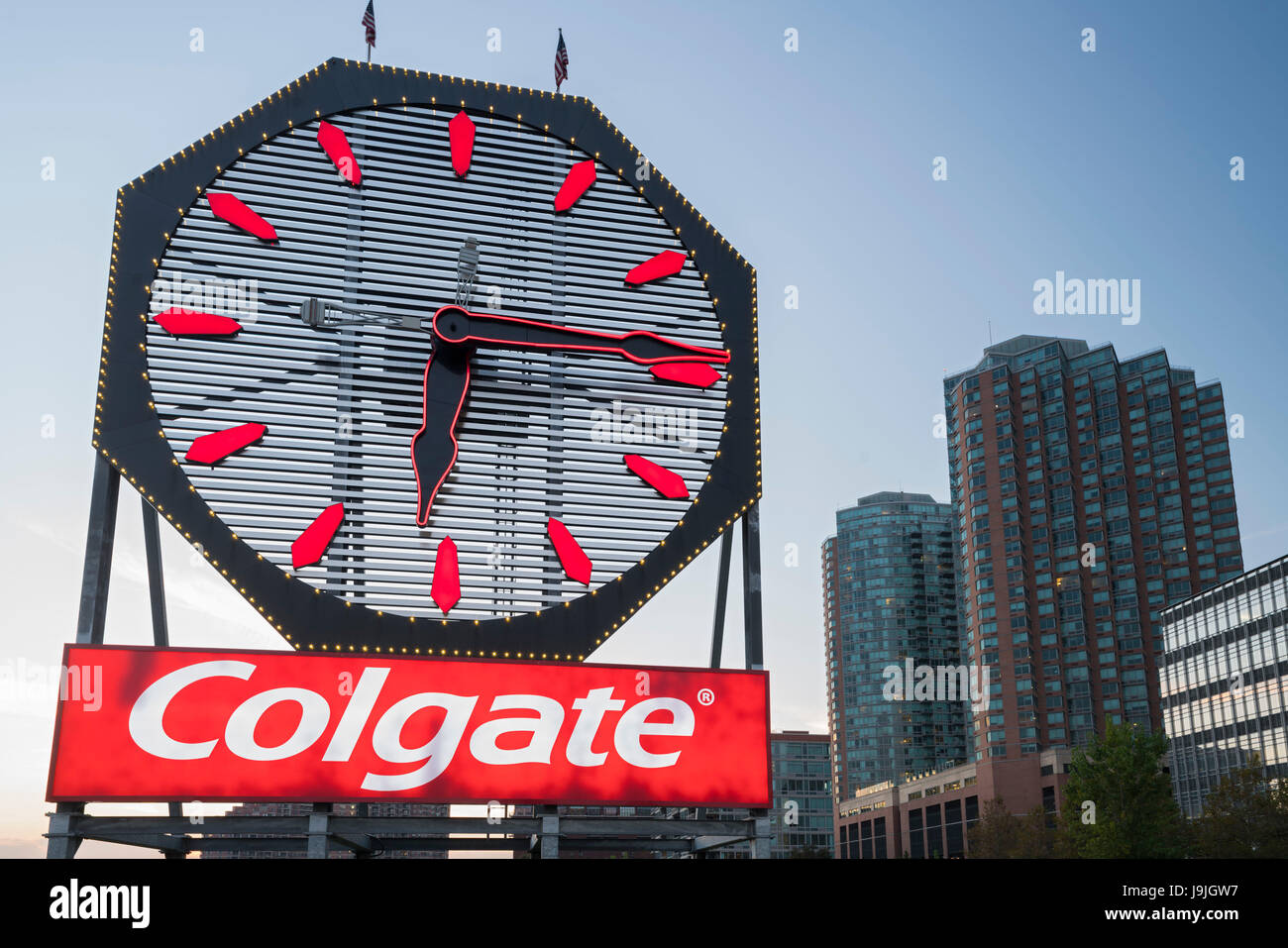 Colgate Clock, Paulus Hook, Hudson River, Jersey City, New Jersey, USA Stockfoto