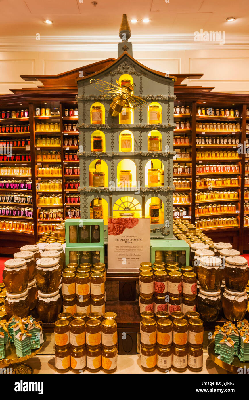 England, London, Piccadilly, Fortnum & Mason Store anzeigen von Honig-Gläser Stockfoto England, London, Piccadilly, Fortnum & Mason Store anzeigen von Honig-Gläser Stockfoto