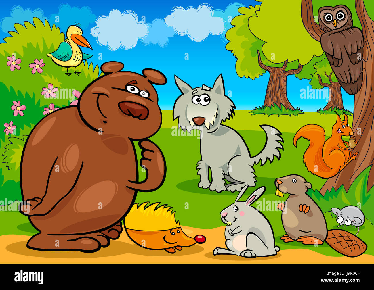 Bär, Wild, Tiere, Illustration, Wolf, Biber, Cartoon, Wald, lachen, Stockfoto