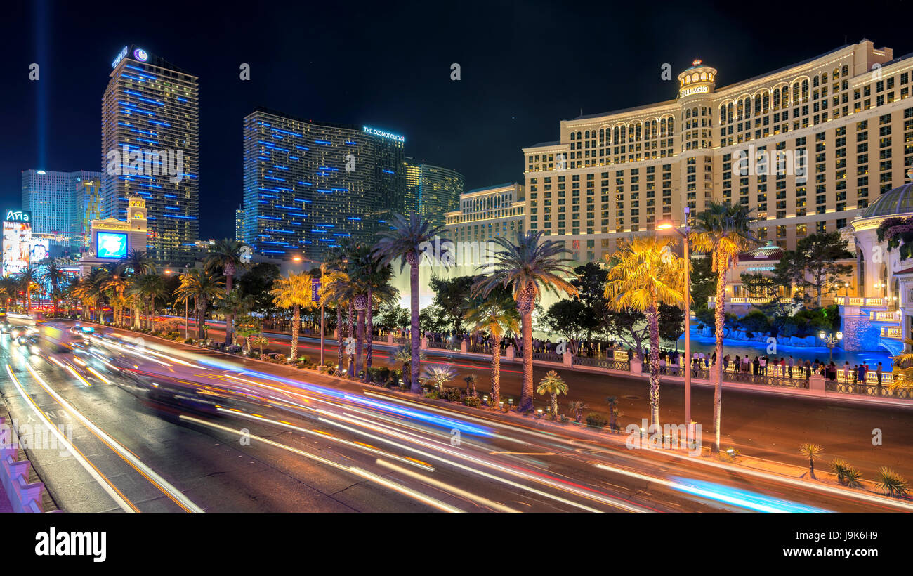 Las Vegas Strip Skyline bei Nacht in Las Vegas, USA. Stockfoto