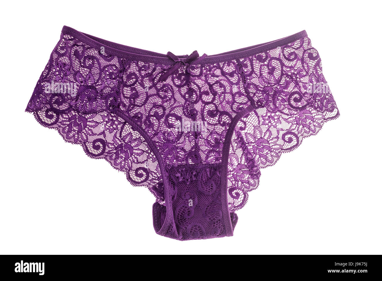 Elegante violett Spitzenhöschen isoliert auf weiss Stockfoto