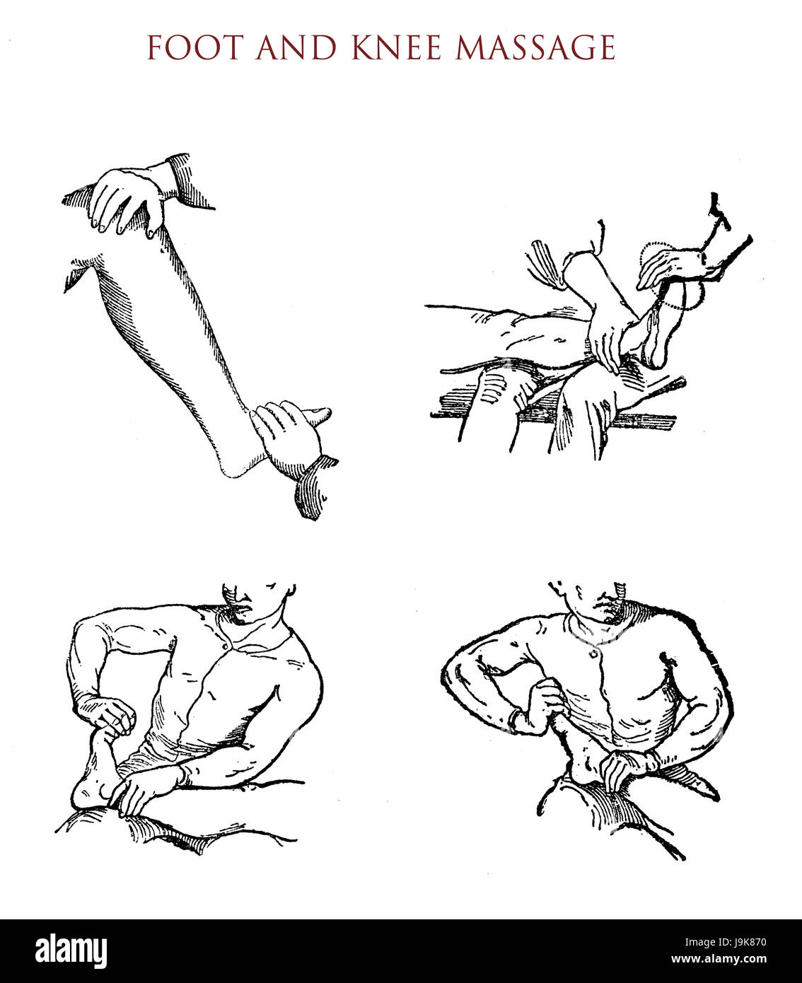 Fuß und Knie Massage, Vintage illustration Stockfoto