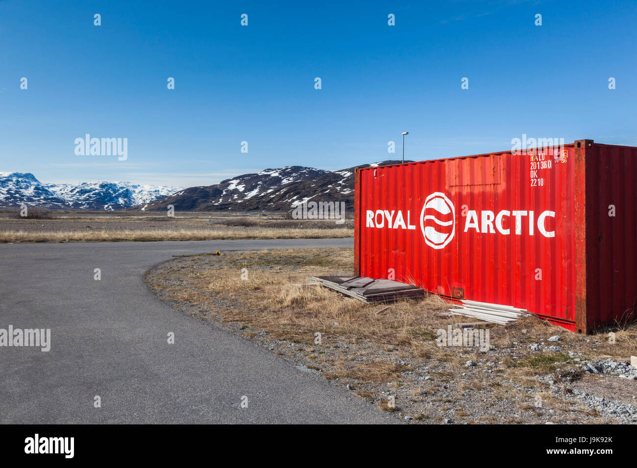 Grönland, Narsarsuaq, Luftfracht-Container Stockfoto
