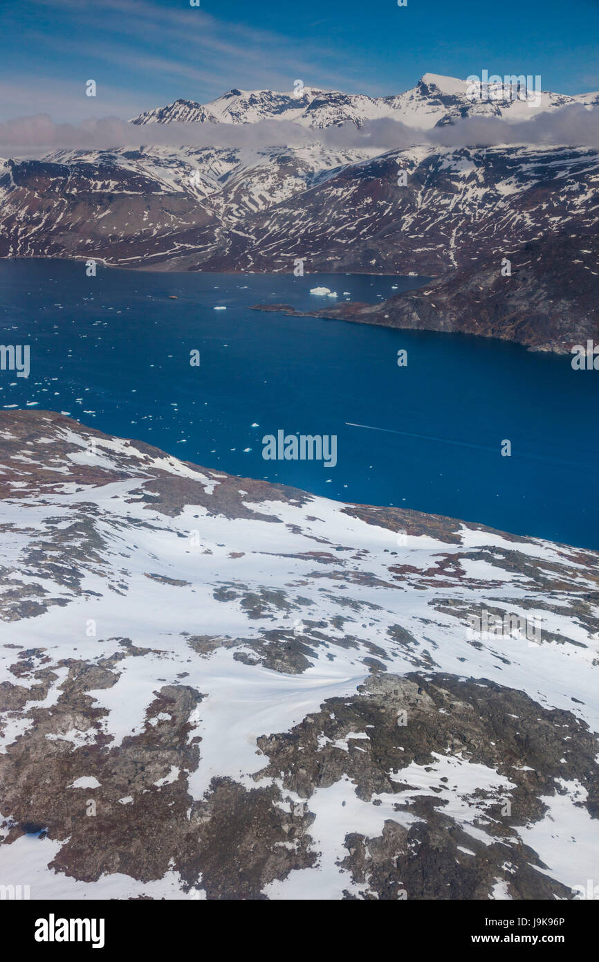 Grönland, Narsarsuaq-Bereich, Tunulliarfik Fjord, Luftbild Stockfoto