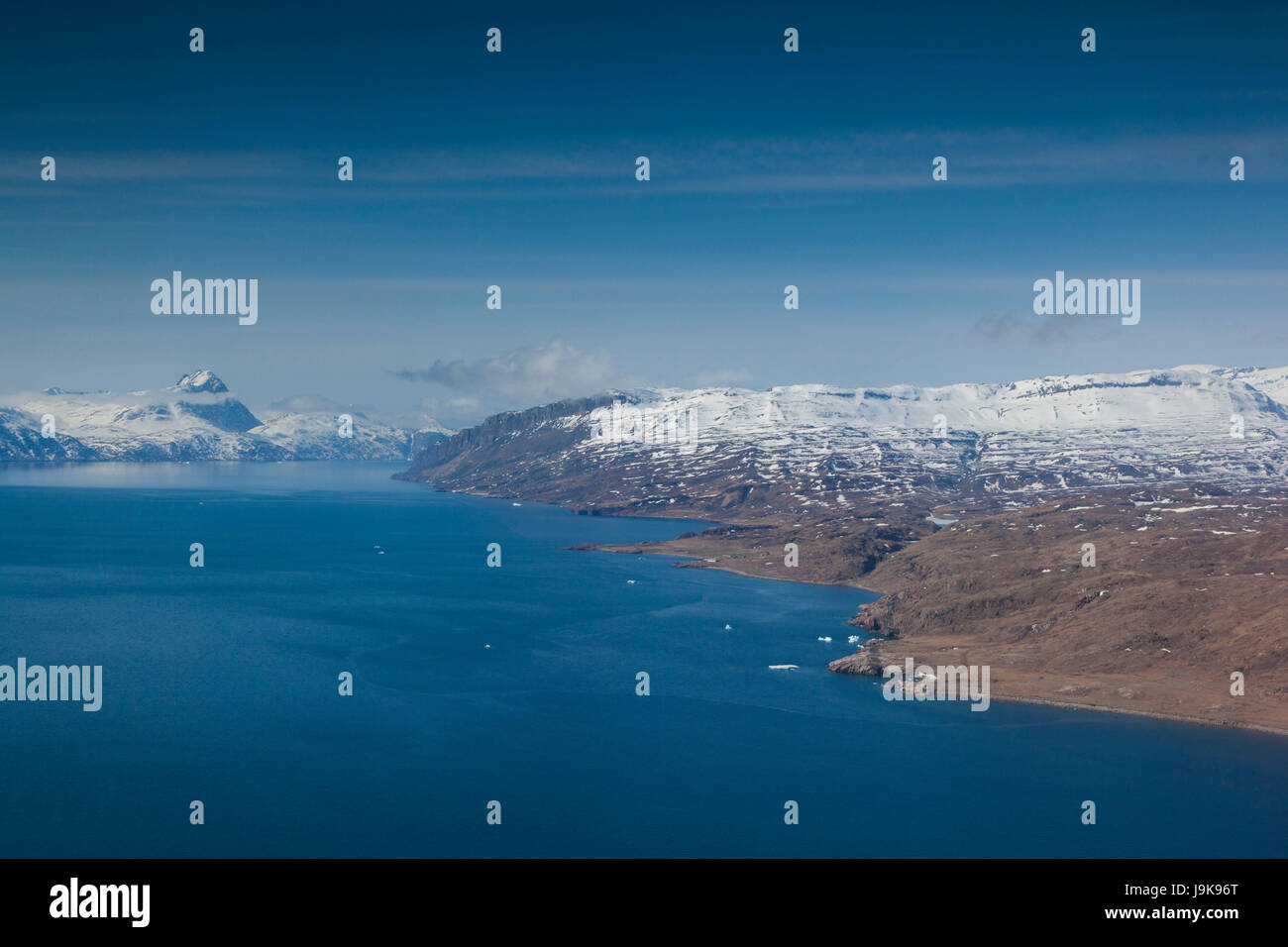 Grönland, Narsarsuaq-Bereich, Tunulliarfik Fjord, Luftbild Stockfoto