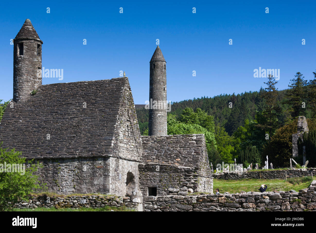 Irland, County Wicklow, Glendalough, alten Klostersiedlung, begonnen von St. Kevin, St. Kevins Küche Kirche Stockfoto