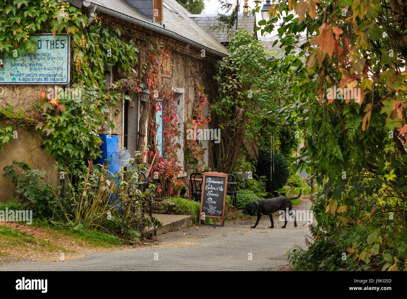 Frankreich, Cher, La Borne, der Epicerie, Lebensmittelgeschäft, Teestube und Restaurant ein wichtiger Ort für das Dorf Stockfoto