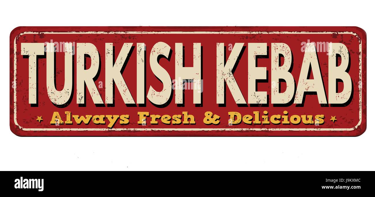 Türkischen Kebab Vintage rostigen Metall melden Sie auf einem weißen Hintergrund, Vektor-illustration Stock Vektor