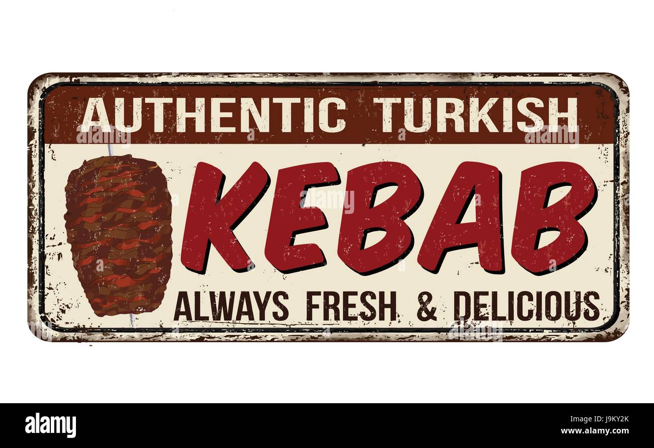 Kebab Vintage rostigen Metall melden Sie auf einem weißen Hintergrund, Vektor-illustration Stock Vektor
