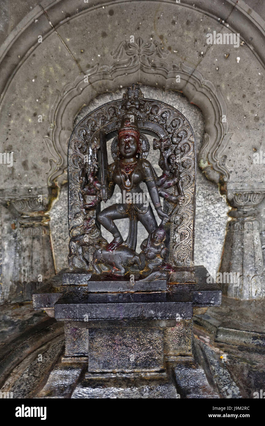 Kali Göttinnenstatue, Mallikarjuna Tempel, Solapur, Maharashtra, Indien, Asien Stockfoto