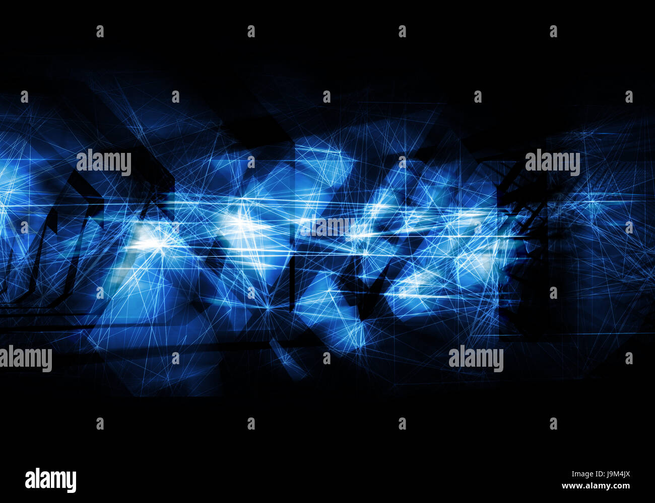 Abstrakte digitale dunkelblauem künstlerische, Hightech-cg Konzept mit chaotischen polygonalen Strukturen und Drahtmodell Linien, 3d Illustration als nützlich Stockfoto